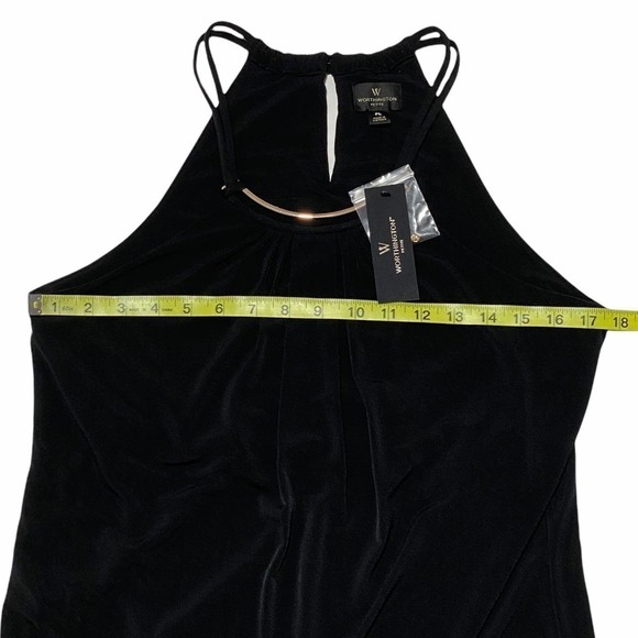 WORTHINGTON Petites Black Sleeveless Buttoned Keyhole Metal Neck Blouse NWT - Picture 7 of 11